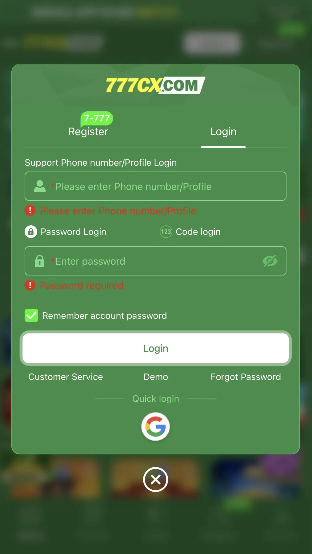 777cx game login